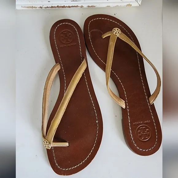 Tory Burch Terra Thong Honey Tan Flip Flops 9