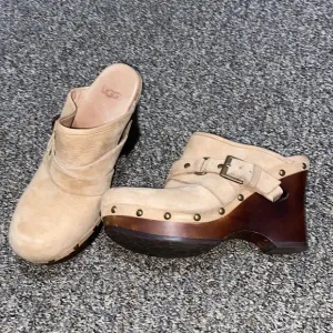Ugg Clogs Sz 6 Leather Boho Natalee Studded Wedge Light Brown 1001315 Tan Wood
