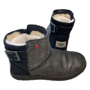 Ugg Short Mini Cozy Boots JI Heart Ivy / Metallic &amp; Suede Zipper Big Girls Sz 4