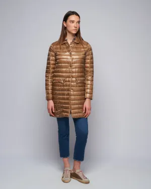 ultralight single breasted midi down jacket - bronze