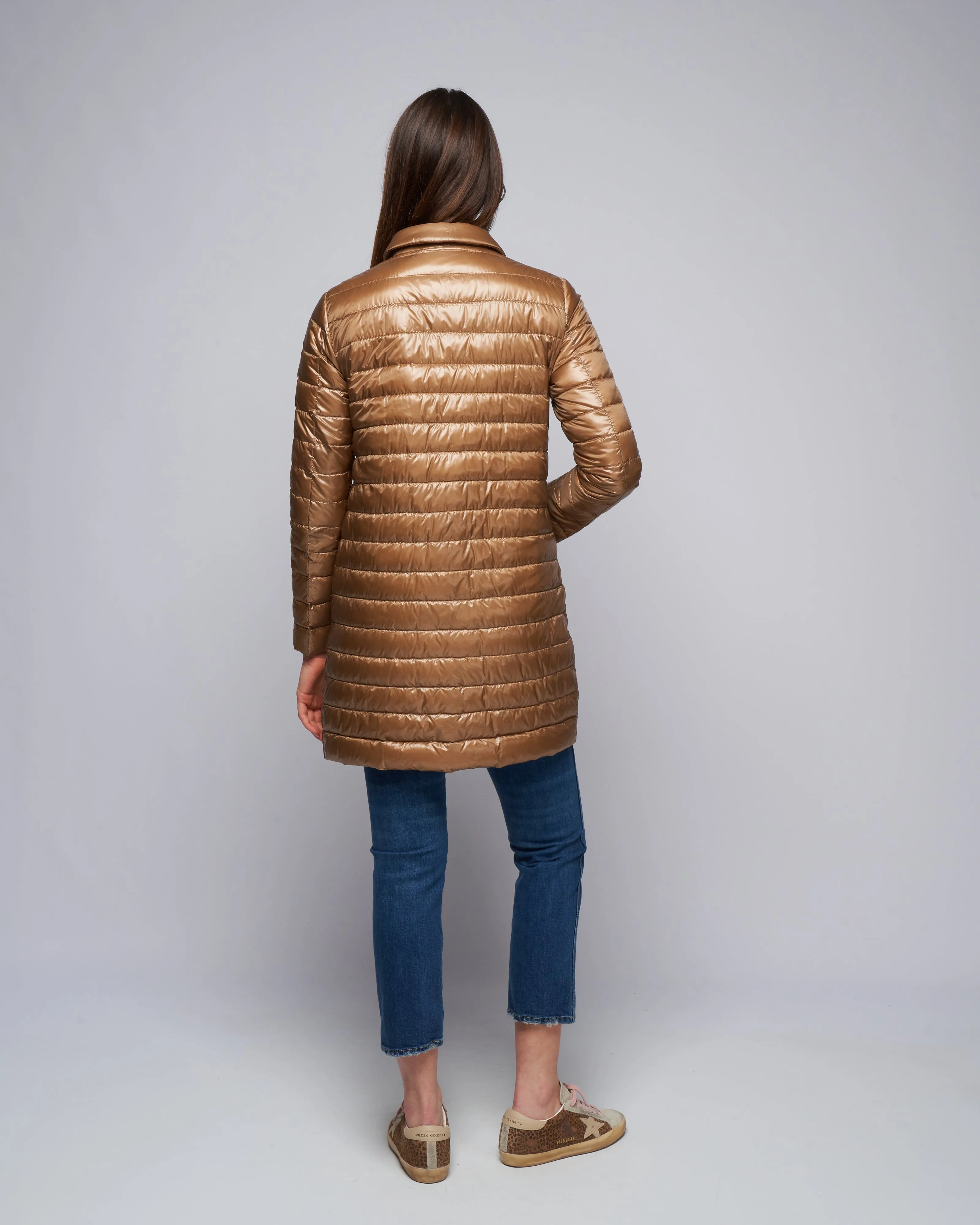 ultralight single breasted midi down jacket - bronze