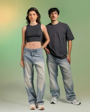 Unisex | Wide Leg - Light Blue Dirty Jeans