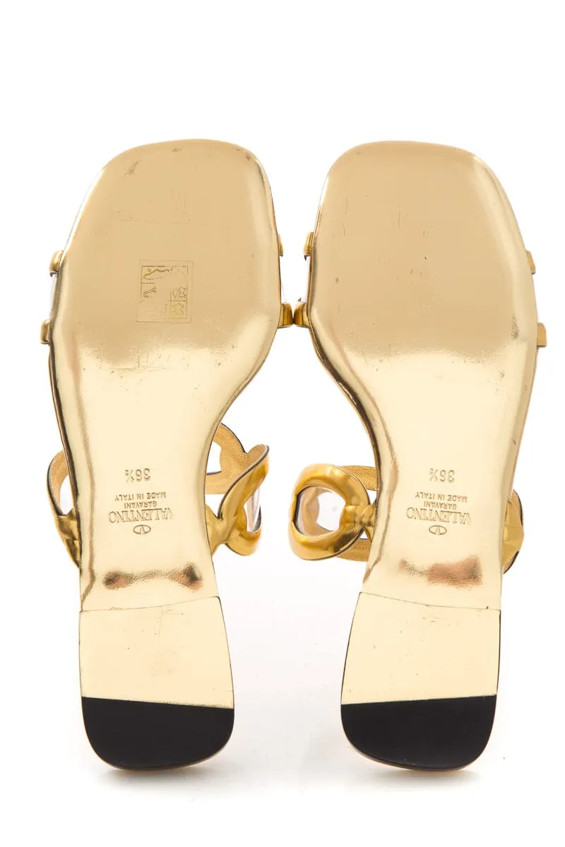 Valentino Gold Leather Chain Detail Sandals SZ 36.5