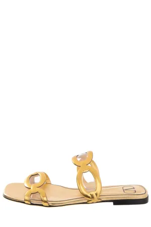 Valentino Gold Leather Chain Detail Sandals SZ 36.5