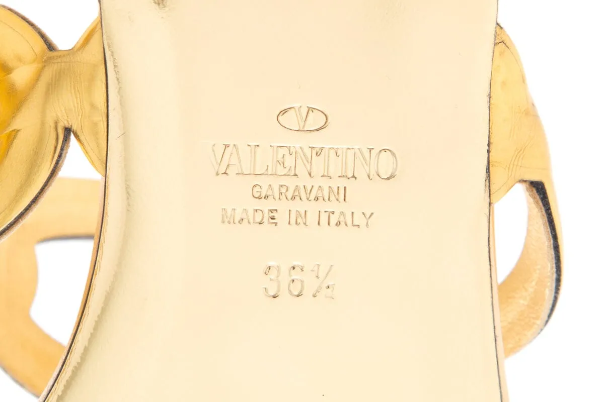 Valentino Gold Leather Chain Detail Sandals SZ 36.5