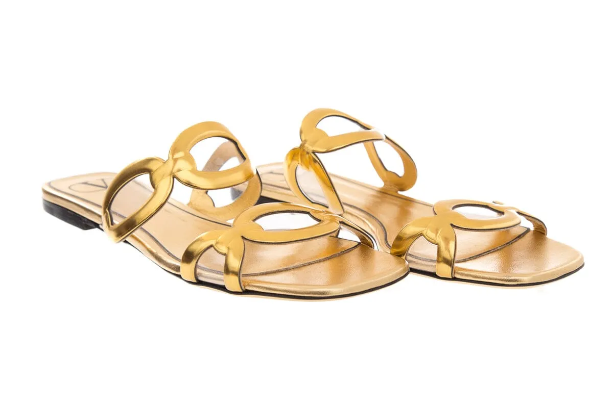 Valentino Gold Leather Chain Detail Sandals SZ 36.5