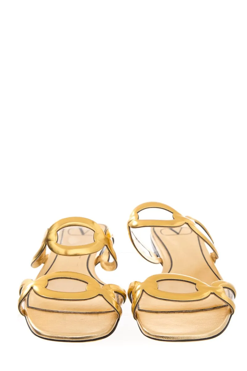 Valentino Gold Leather Chain Detail Sandals SZ 36.5