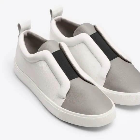 Vince Sneaker Leather Slip On Loafers Size 7 White Gray