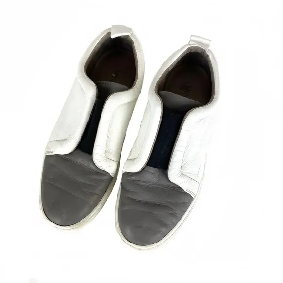 Vince Sneaker Leather Slip On Loafers Size 7 White Gray