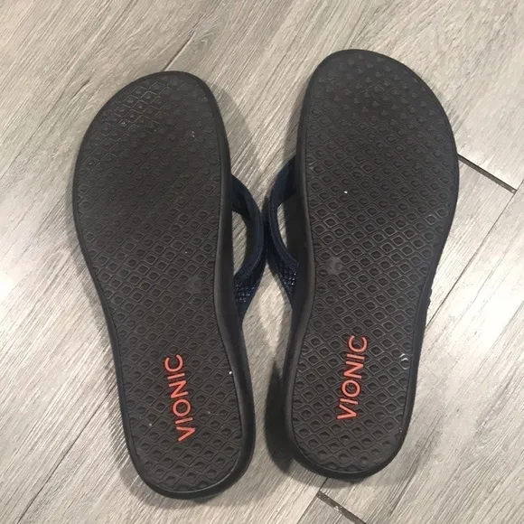 Vionic Tide RS  Navy Sparkle Leather Strap Contour Flip Flop Sandals size 12