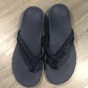 Vionic Tide RS  Navy Sparkle Leather Strap Contour Flip Flop Sandals size 12