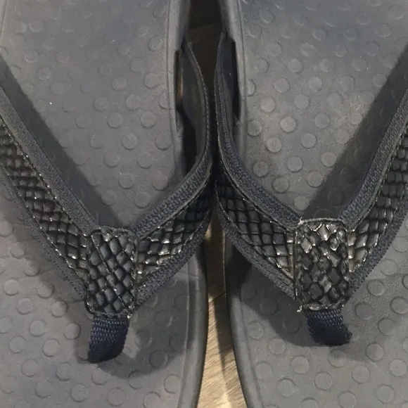 Vionic Tide RS  Navy Sparkle Leather Strap Contour Flip Flop Sandals size 12