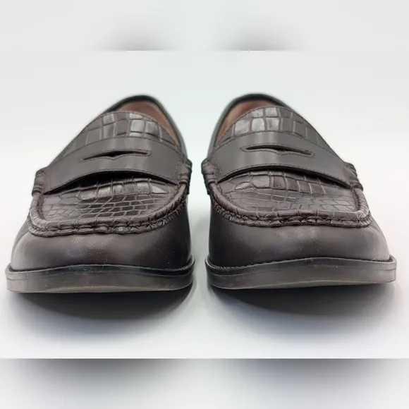 Vionic Waverly Croc Embossed Penny Brown Leather Slip On Loafers Women's 8.5