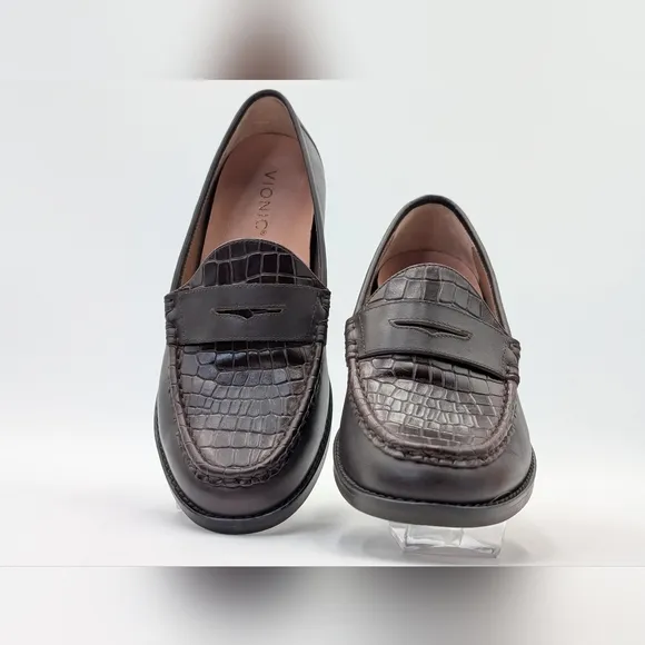 Vionic Waverly Croc Embossed Penny Brown Leather Slip On Loafers Women's 8.5