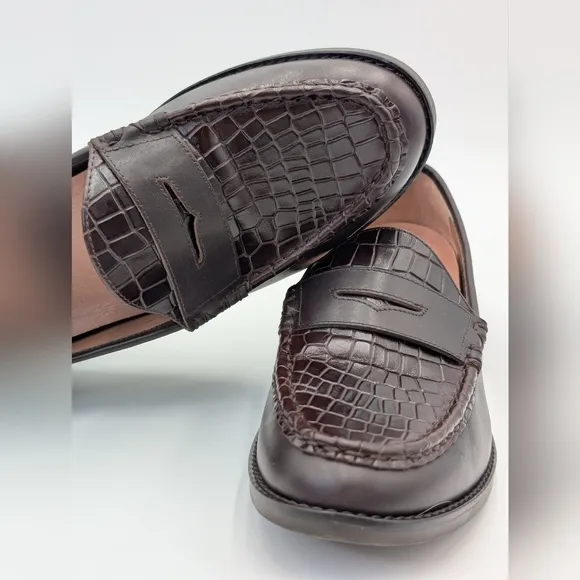 Vionic Waverly Croc Embossed Penny Brown Leather Slip On Loafers Women's 8.5