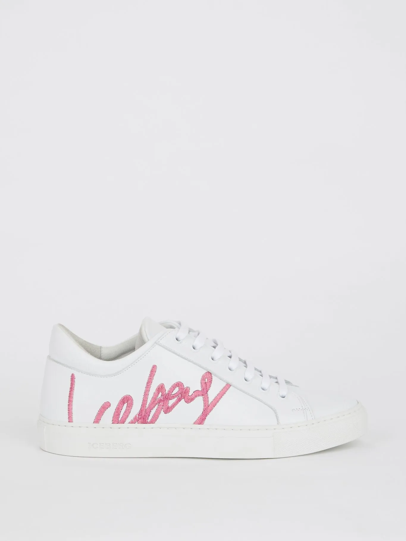 White Logo Embroidered Lace Up Sneakers