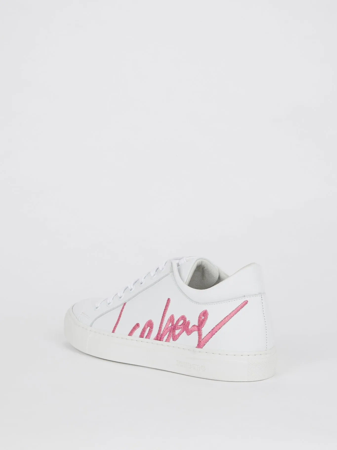 White Logo Embroidered Lace Up Sneakers