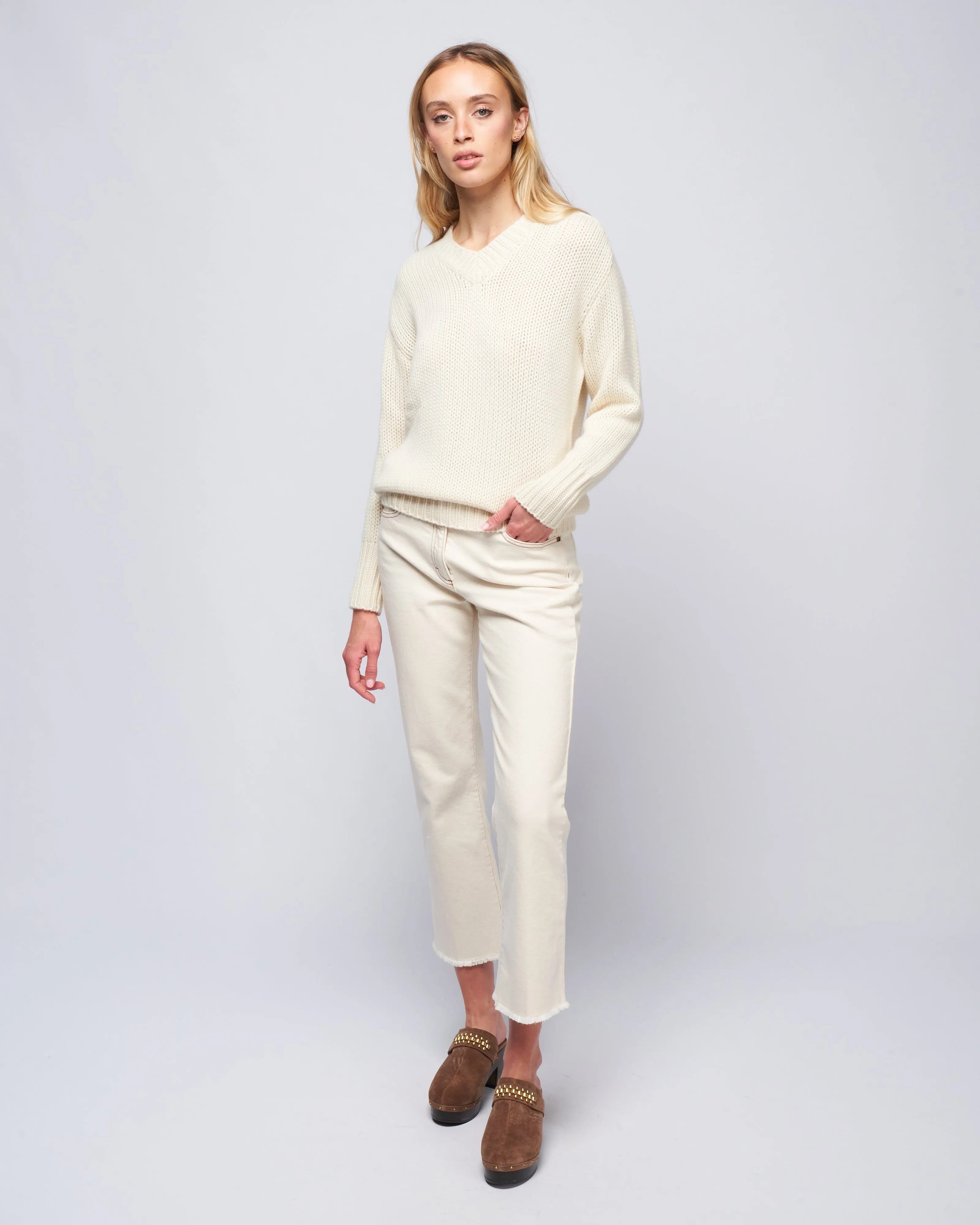 woman denim pant - almond white denim