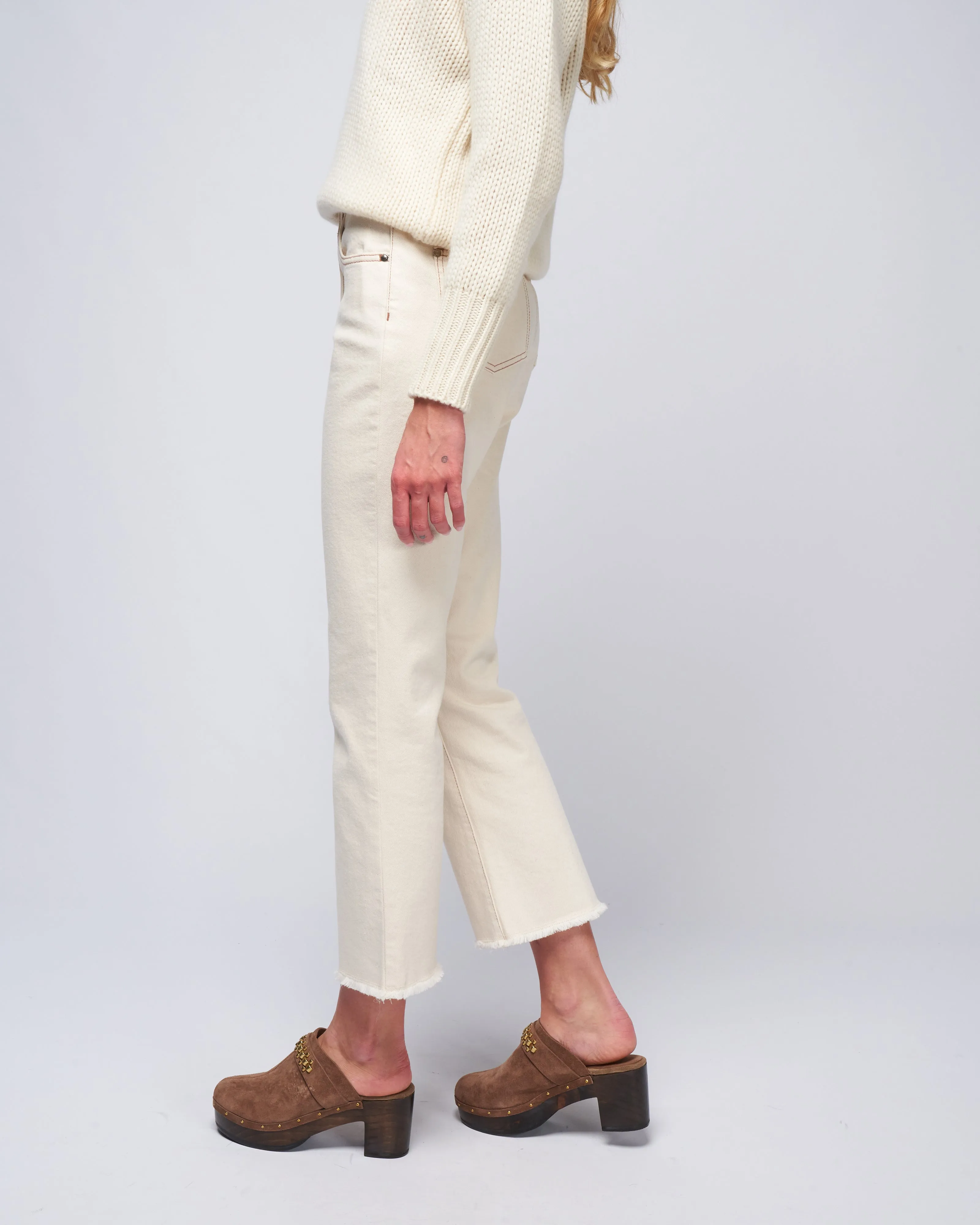 woman denim pant - almond white denim